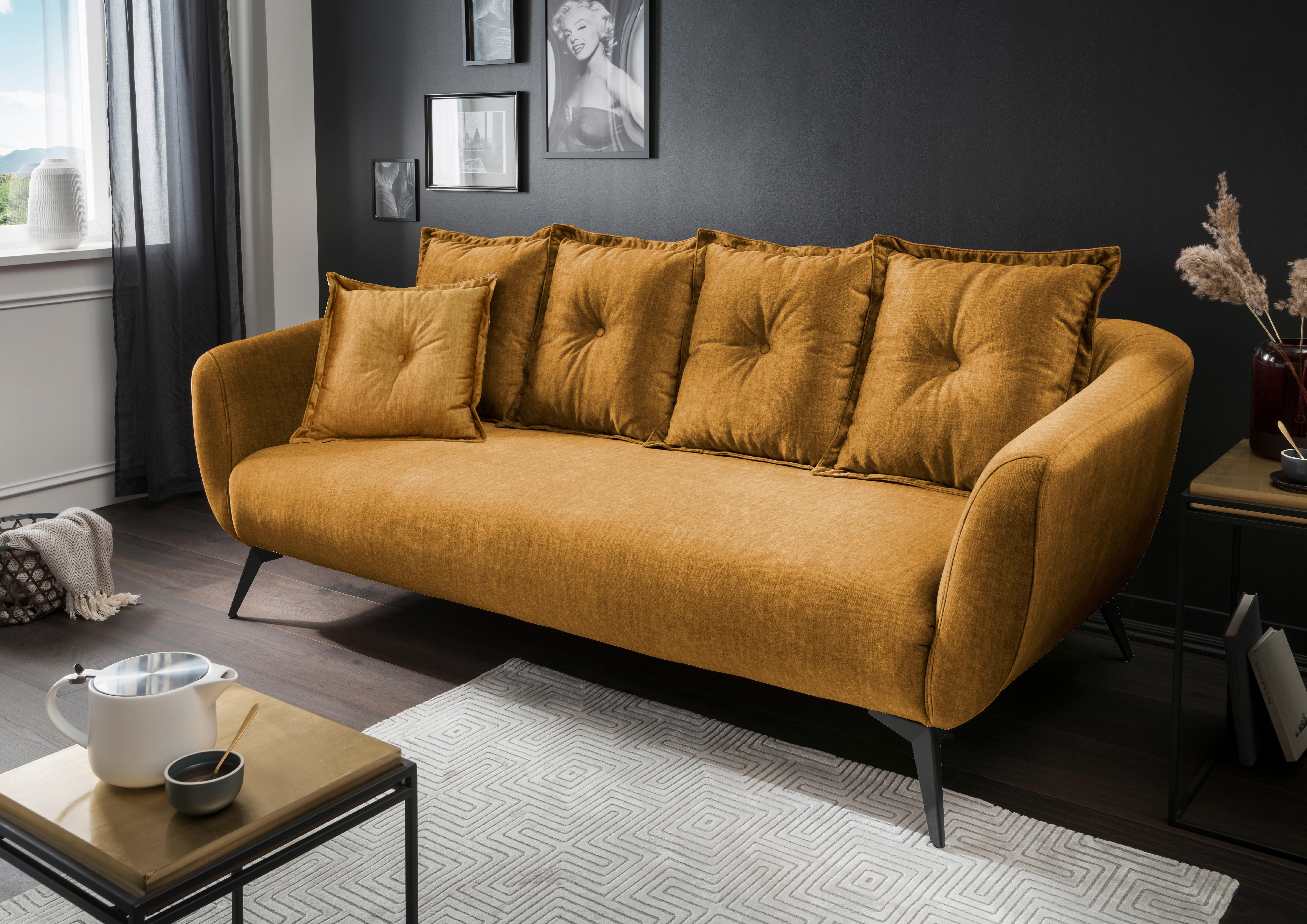 3-Sitzer-Sofa Baggio Gelb Velours - Gelb/Schwarz, MODERN, Holz/Textil (236/94/103cm) - Livetastic