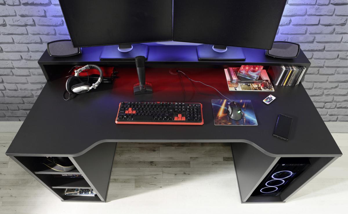 Gaming Miza Tezaur, Črna - črna, Moderno, kovina/umetna masa (160/72/91cm) - MID.YOU
