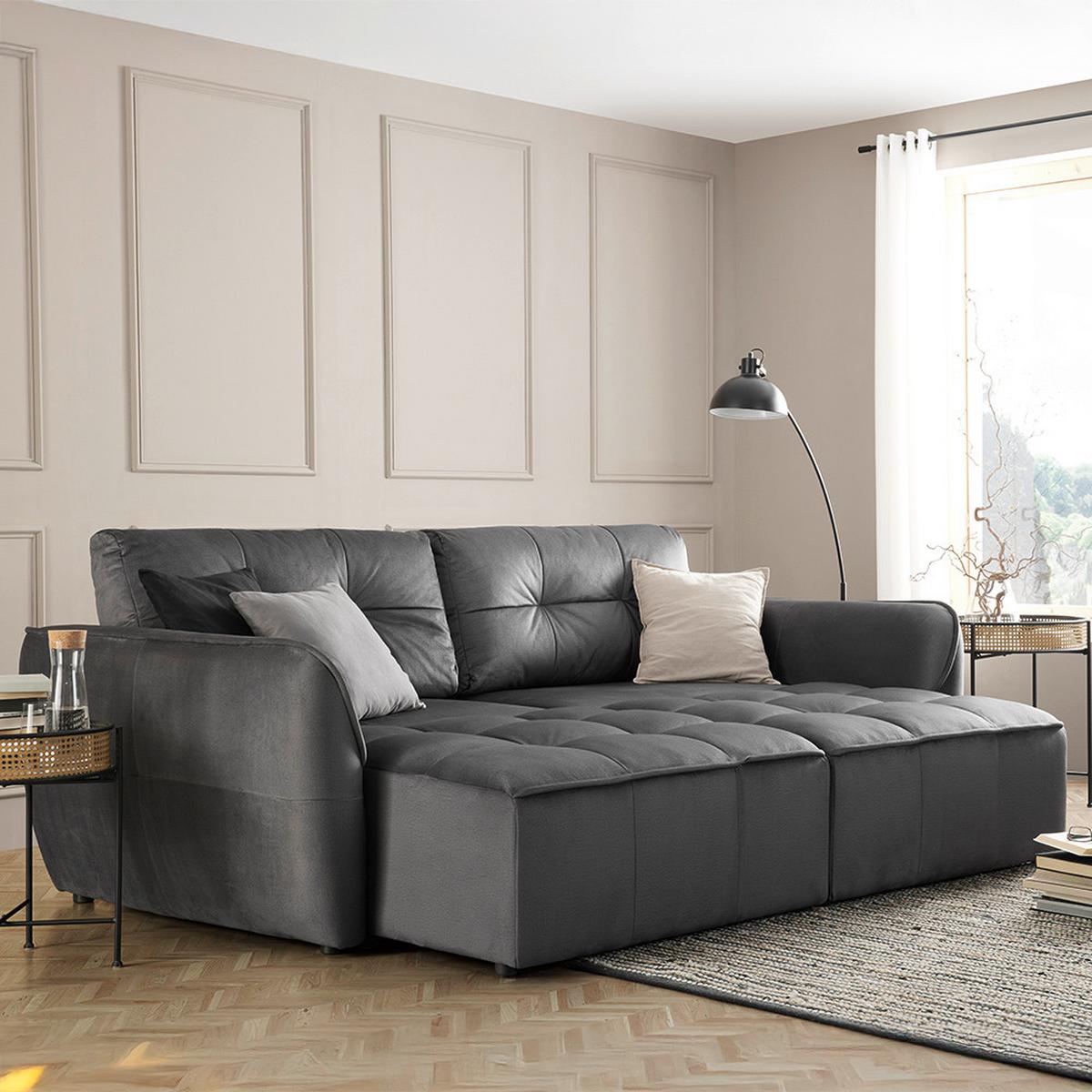 Schlafsofa in Anthrazit - Anthrazit/Schwarz, MODERN, Holz/Holzwerkstoff (243/94/125cm) - Premium Living