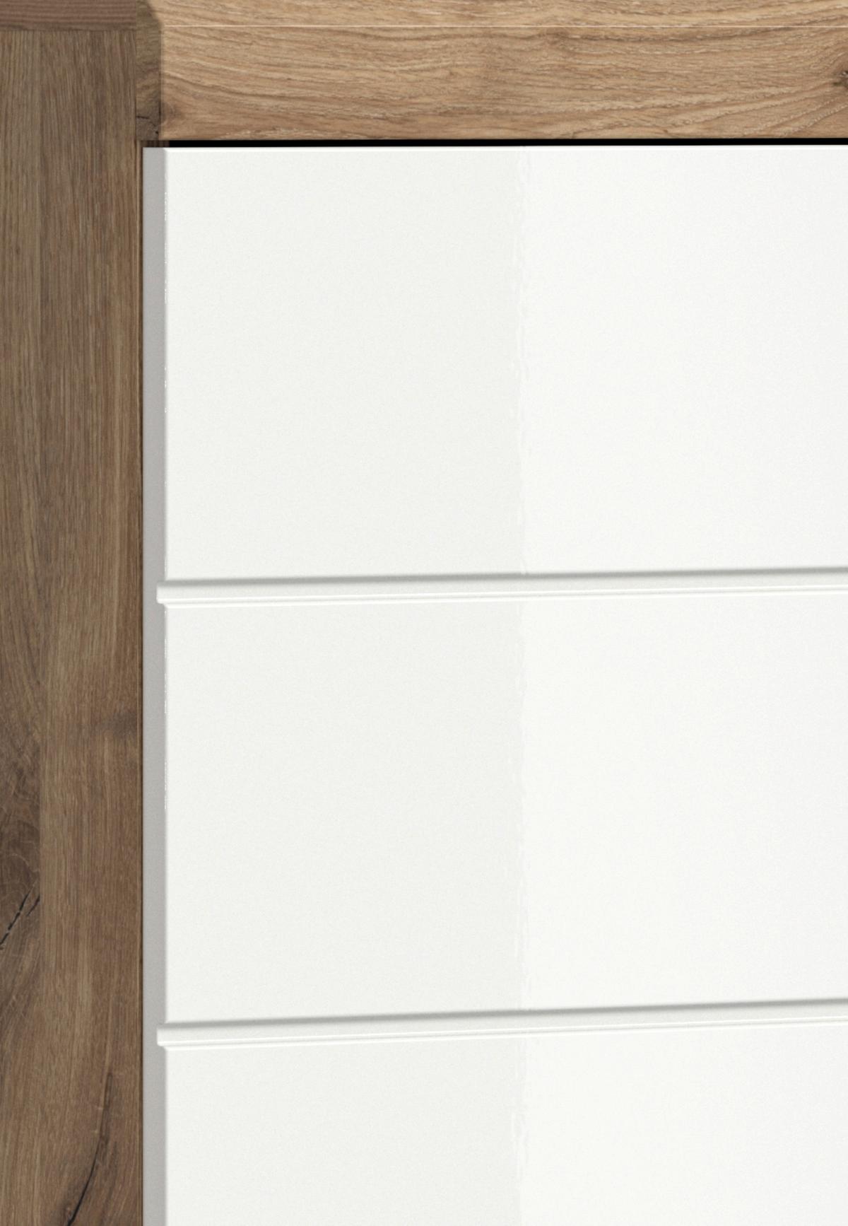 Hochschrank Wave ca. 37x191 cm Eiche/Weiß - Chromfarben/Weiß Hochglanz, MODERN, Holzwerkstoff/Kunststoff (37/191/31cm) - MID.YOU
