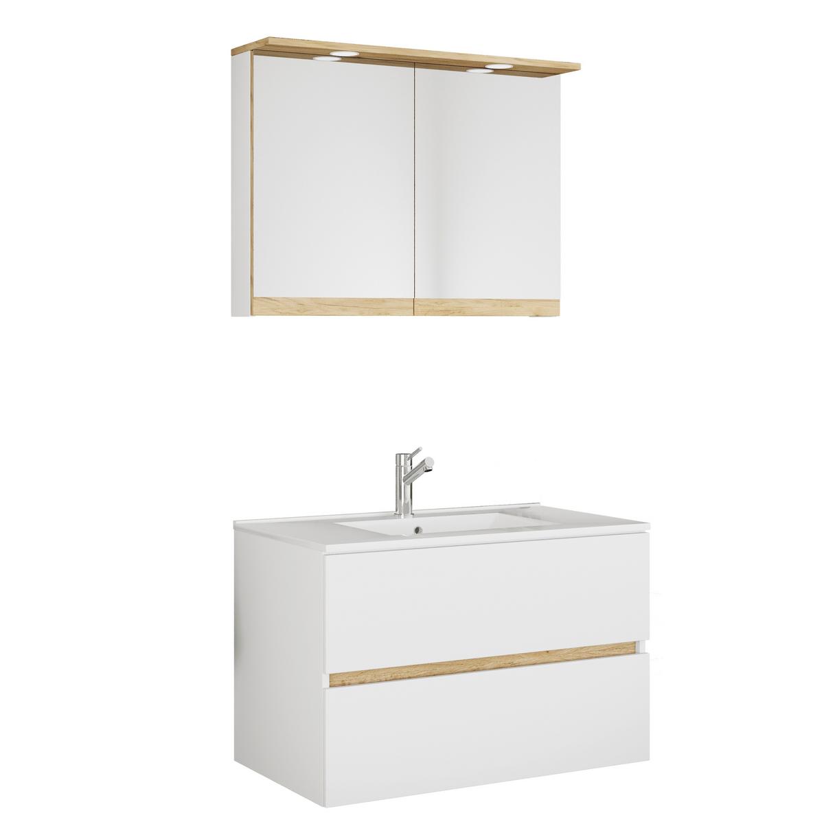 Badezimmer Cosila - Honigeiche/Weiss, Trend, Keramik/Holzwerkstoff (81cm) - MID.YOU