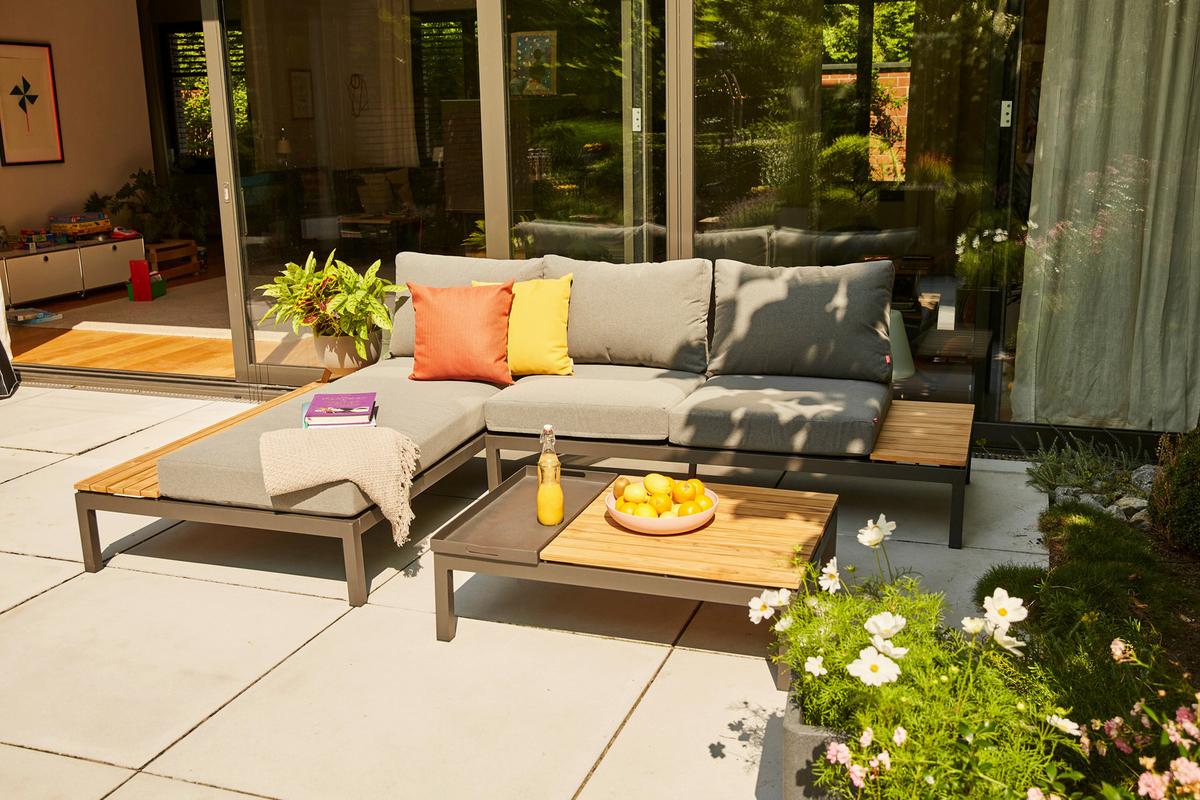 Modul-Loungegarnitur 3-tlg. Grau Teakholz - Anthrazit/Grau, KONVENTIONELL, Holz/Textil (172/84/102cm) - Siena Garden