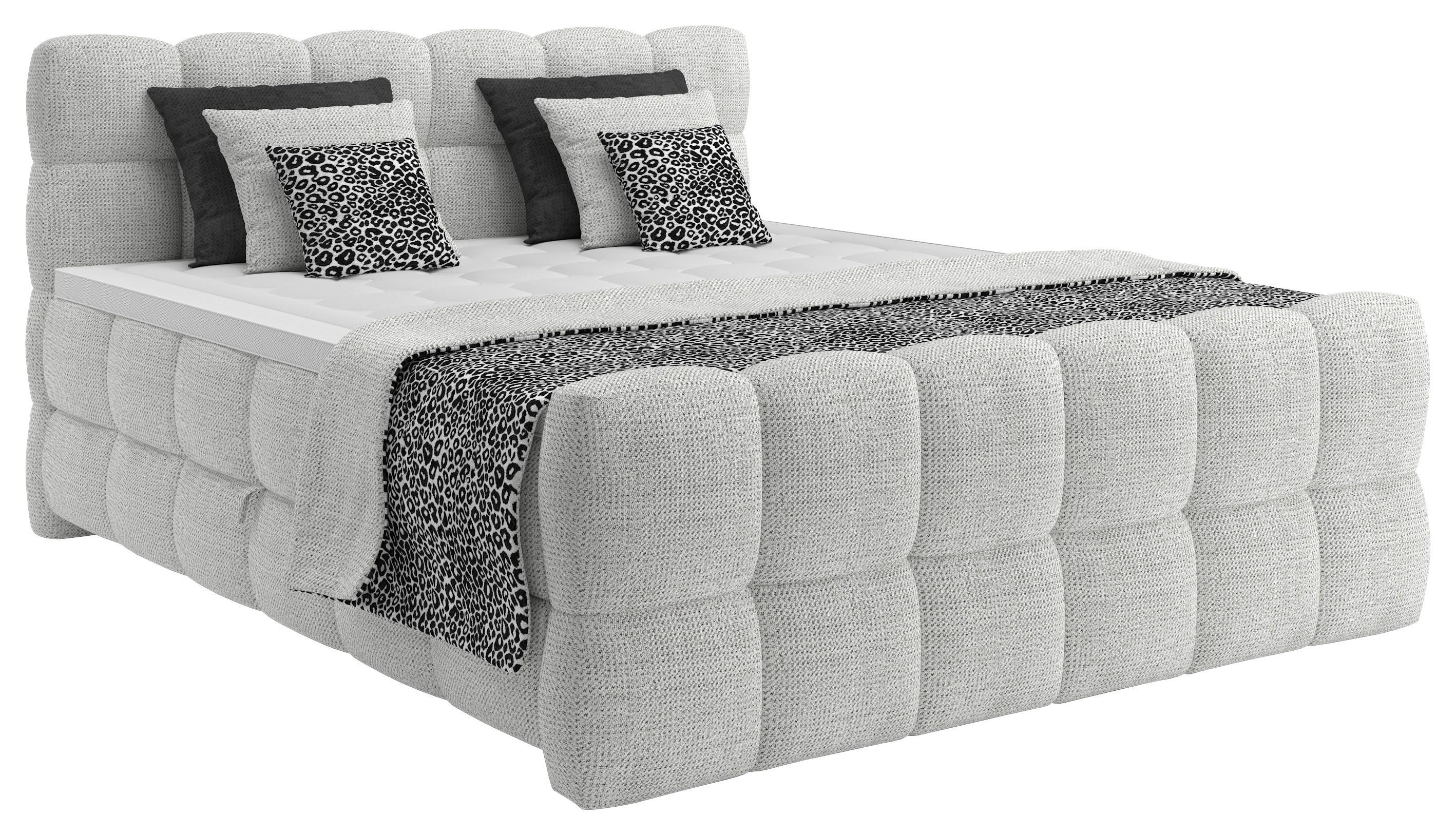 Boxspring Krevet Brisbane - sivo-bijela/crna, Trend, drvni materijal/drvo (140/200cm) - Premium Living