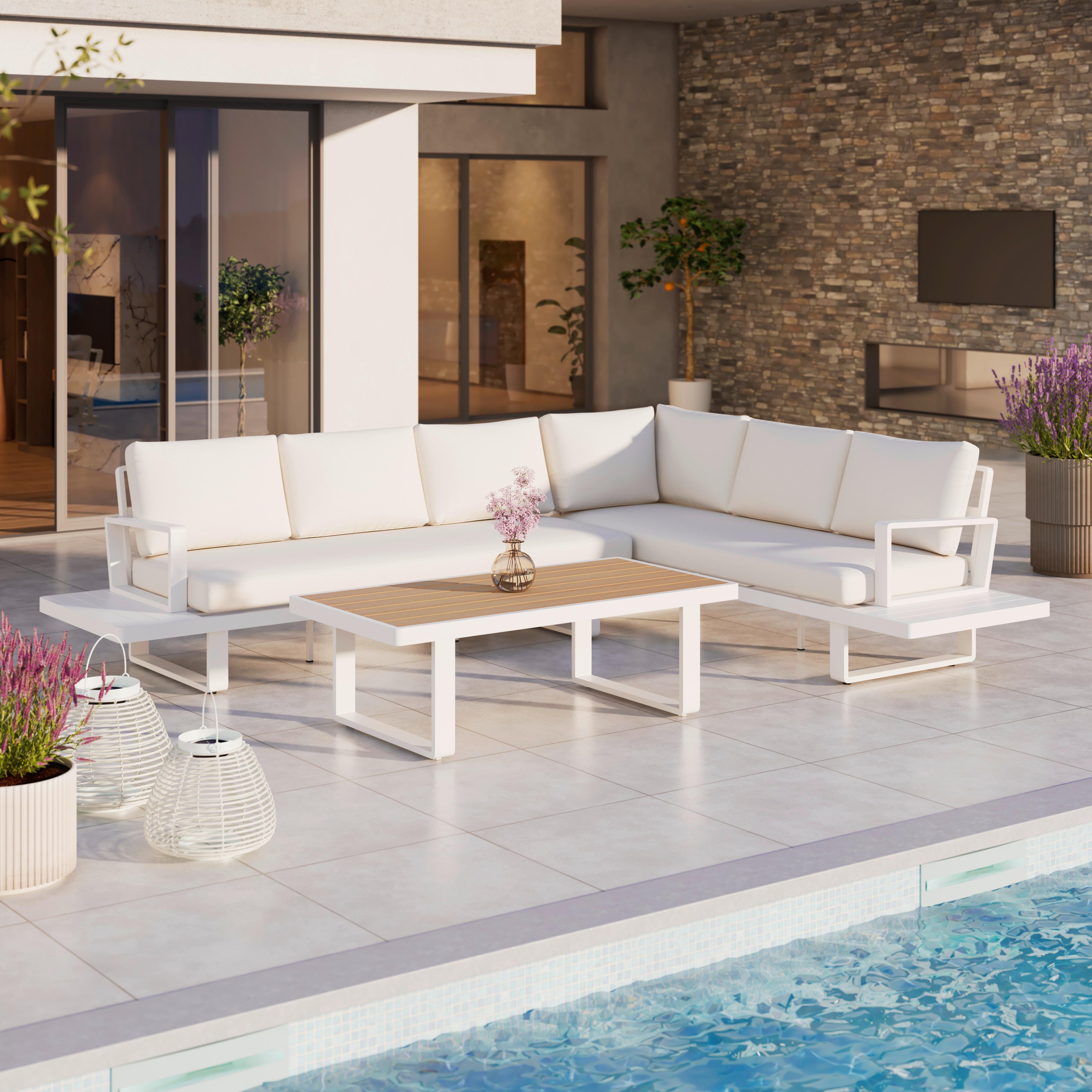 Loungegarnitur Tilly Creme Metall/Outdoorstoff +Abdeckung - Creme/Naturfarben, MODERN, Kunststoff/Textil (288,5/70/74cm) - Bessagi Garden