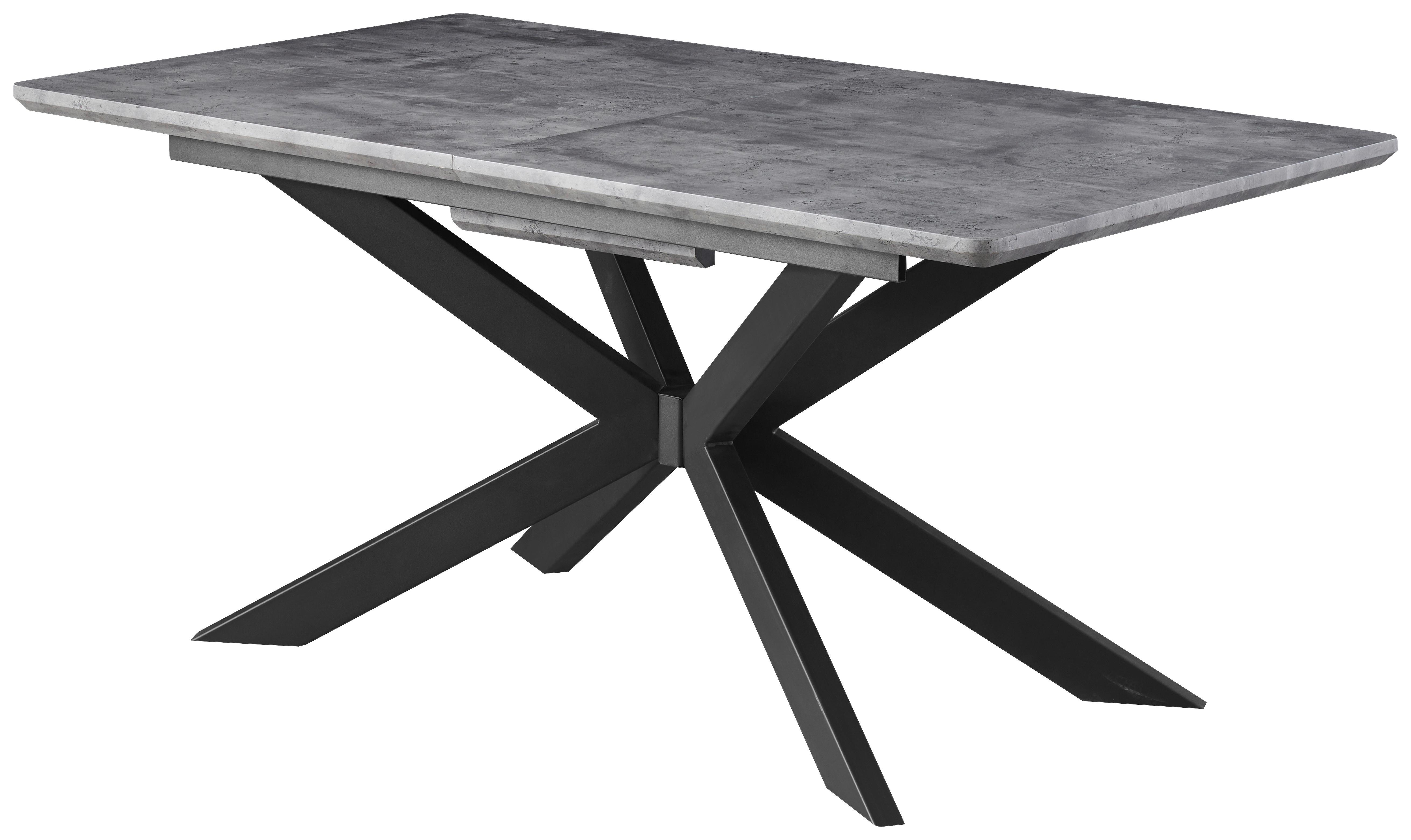 Jedilna Miza Leif, Videz Betona, 160-200x90 Cm - siva/črna, Konvencionalno, kovina/leseni material (160-200/76/90cm) - MID.YOU