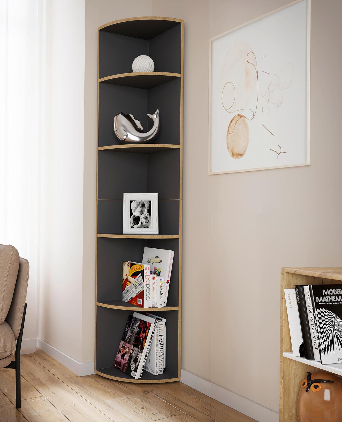 Eckregal Salia Anthrazit/Honigeiche - Honigeiche/Anthrazit, Design, Holzwerkstoff/Kunststoff (33/183/33cm) - Livetastic