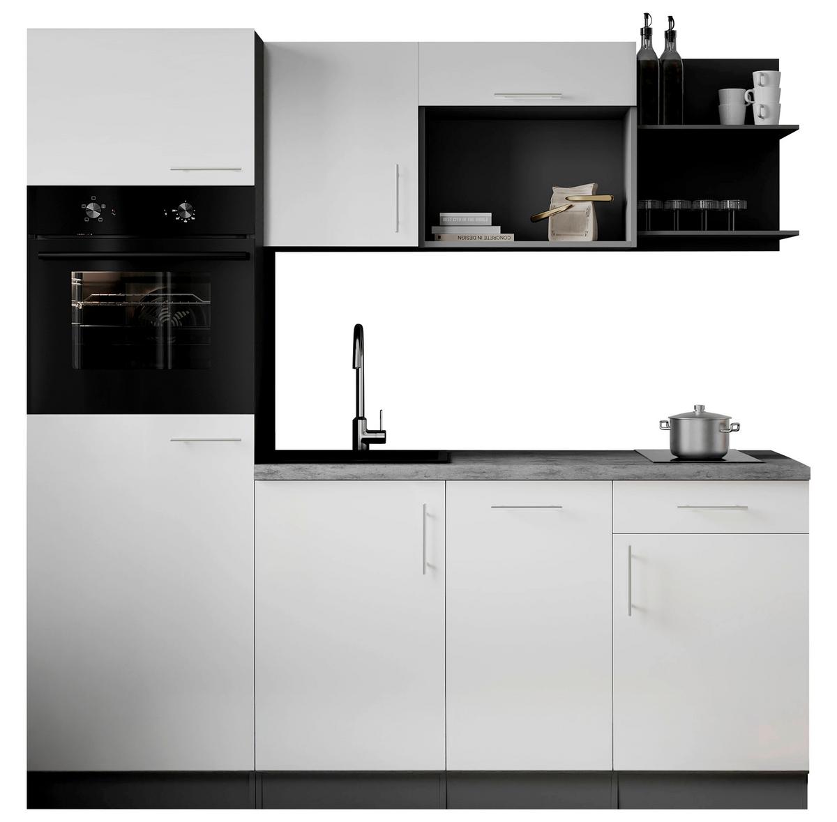 Küchenblock Oliver m. Geräten Weiß - Weiß/Grau, Trend, Holzwerkstoff/Metall (205cm) - Respekta