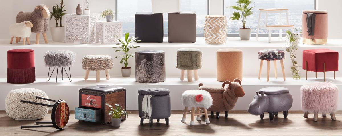 Pouf Julie in Natur 50x35x50cm - Weiss/Naturfarben, Textil (50/35/50cm) - Zandiara