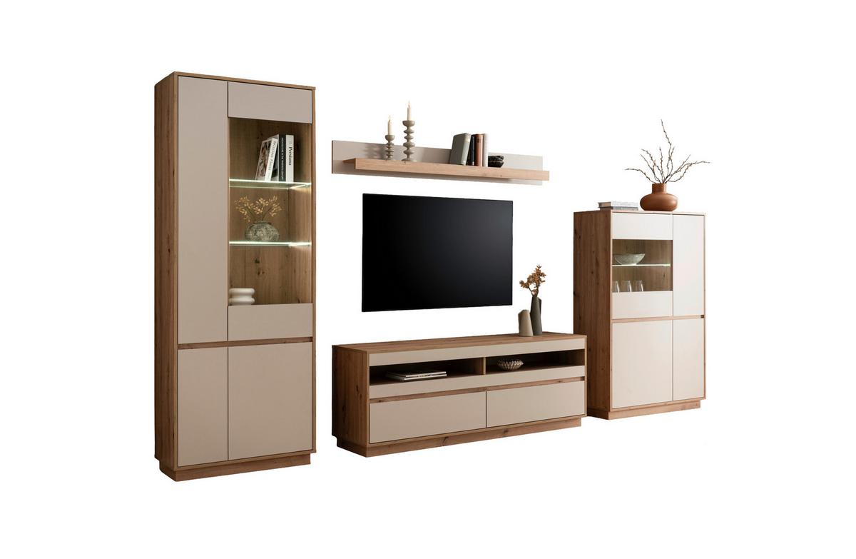 WOHNWAND SONORA - Kaschmir/Eiche Artisan, Design, Glas/Holzwerkstoff (342/205/40cm) - MID.YOU
