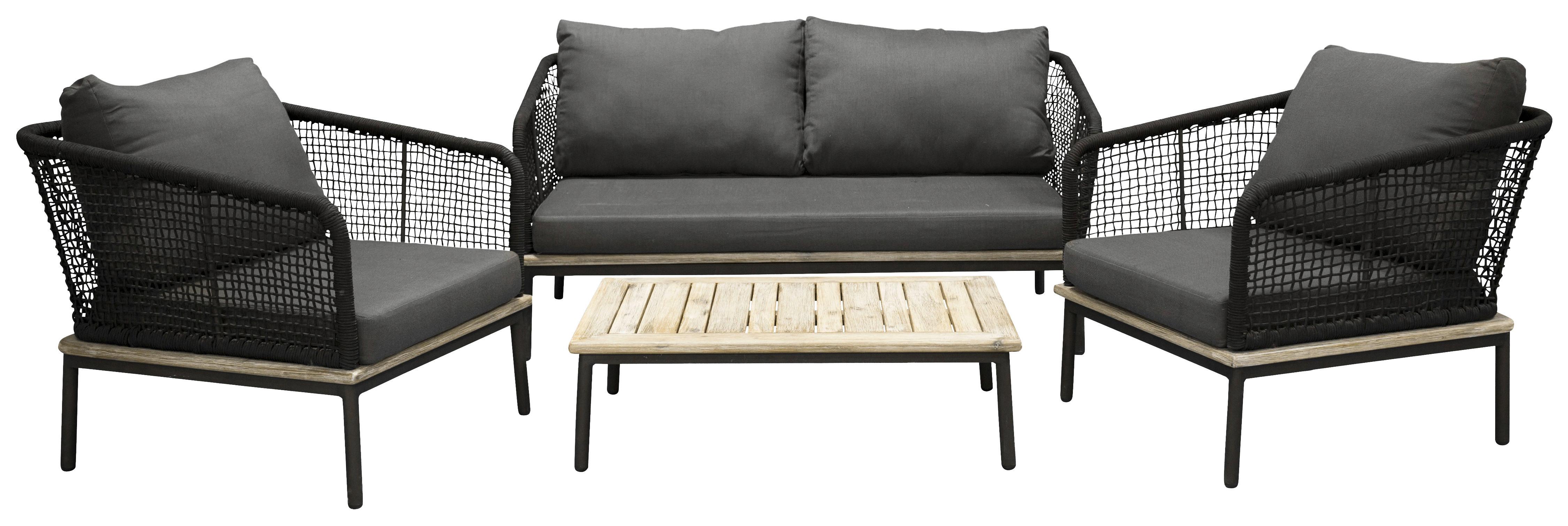 Loungegarnitur Andorra ca. 79,5x148 cm Schwarz - Schwarz, KONVENTIONELL, Kunststoff (79,5/148cm) - Gardenson