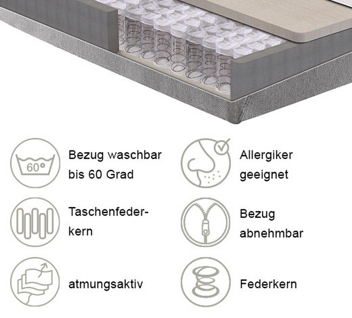 Taschenfederkernmatratze Dream Box Pro ca. 90x190 cm - Weiß/Grau, Basics, Textil (90/190cm) - Yatas