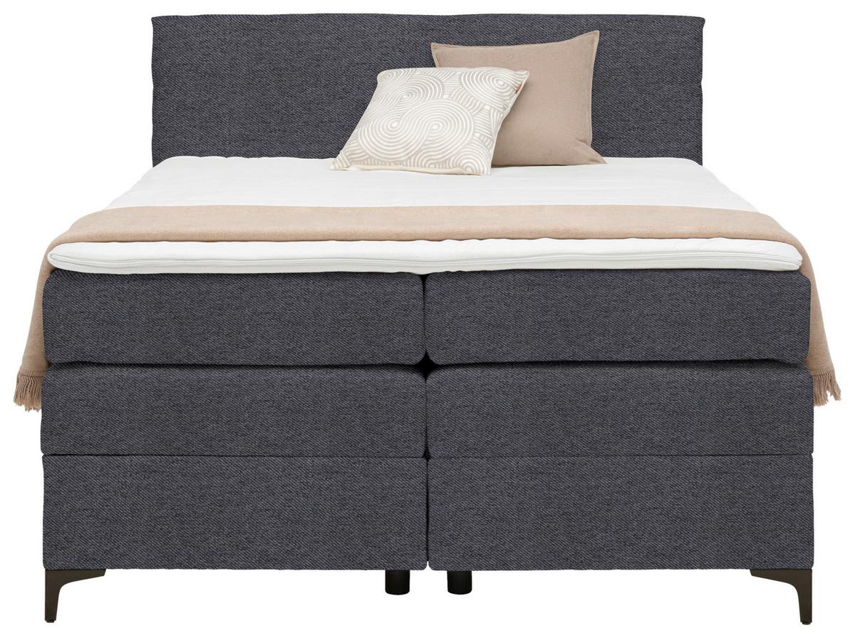 Boxspringbett Bari Anthrazit ca. 140x200cm - Anthrazit/Schwarz, KONVENTIONELL, Textil/Metall (140/200cm) - Mömax