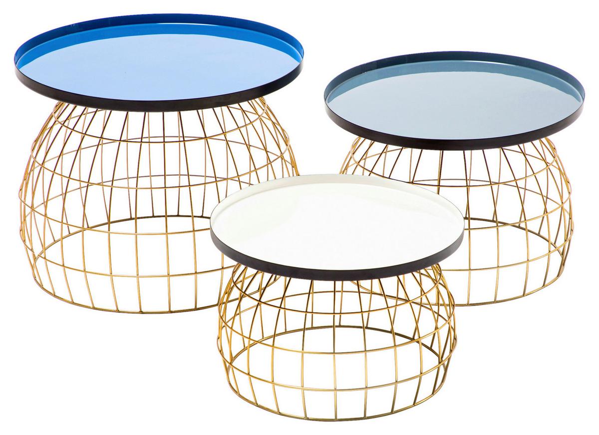 BEISTELLTISCHSET LAUDATIO 160 - Blau/Weiss, Design, Metall - Kayoom