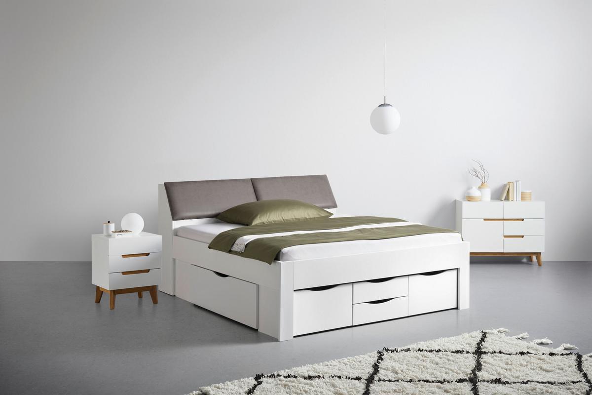 Stauraumbett in Weiss ca. 180x200cm - Weiss/Grau, Konventionell, Holzwerkstoff/Textil (180/200cm) - Mömax