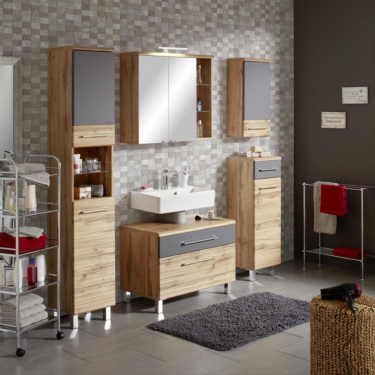 Visoki Element Float - boje hrasta/boje kroma, Moderno, drvni materijal/metal (35/194/33cm) - Premium Living