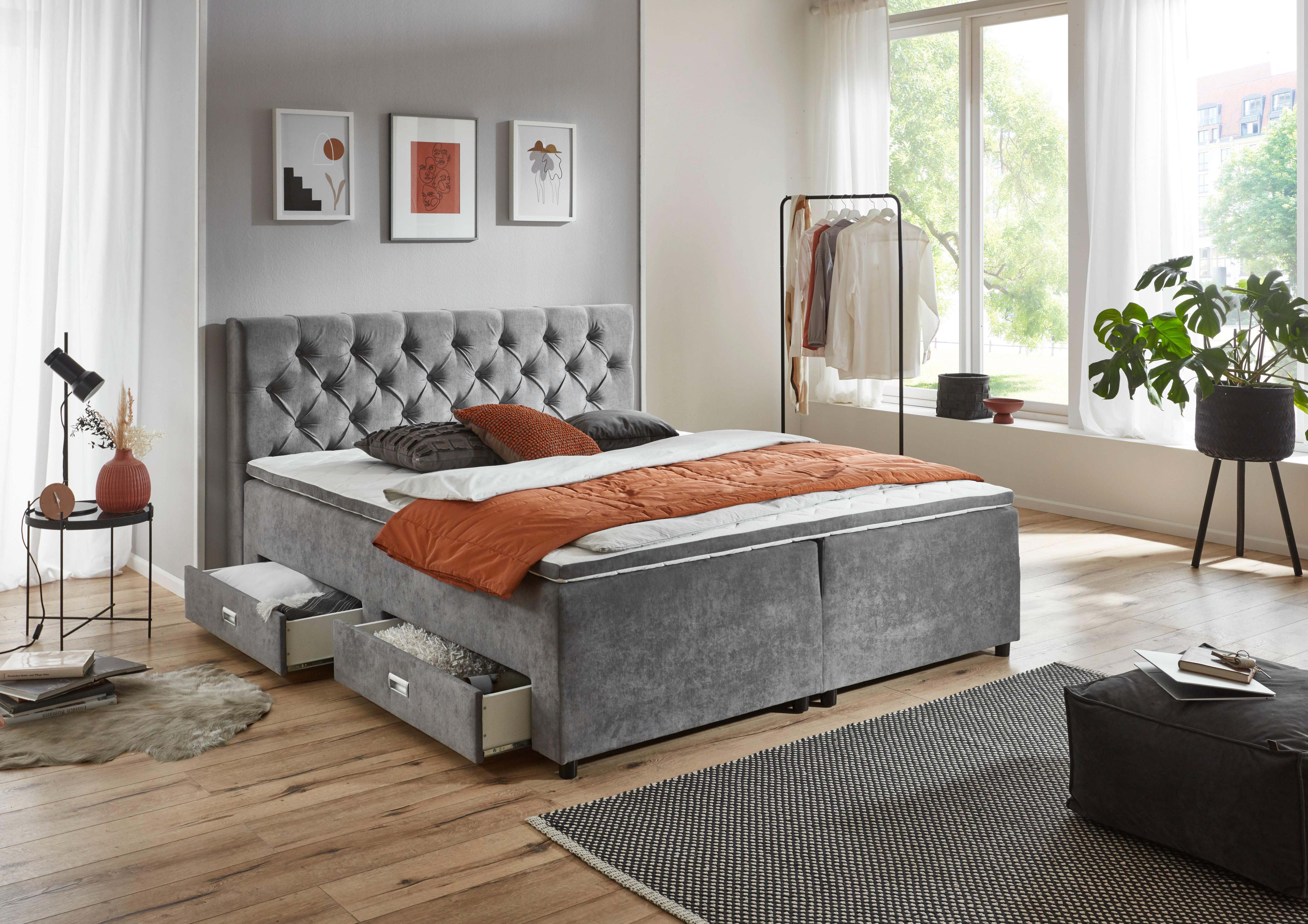 ŁÓŻKO SKRZYNIOWE LARA 160 - szary, Modern, tworzywo sztuczne/tkanina (160/200cm) - MID.YOU