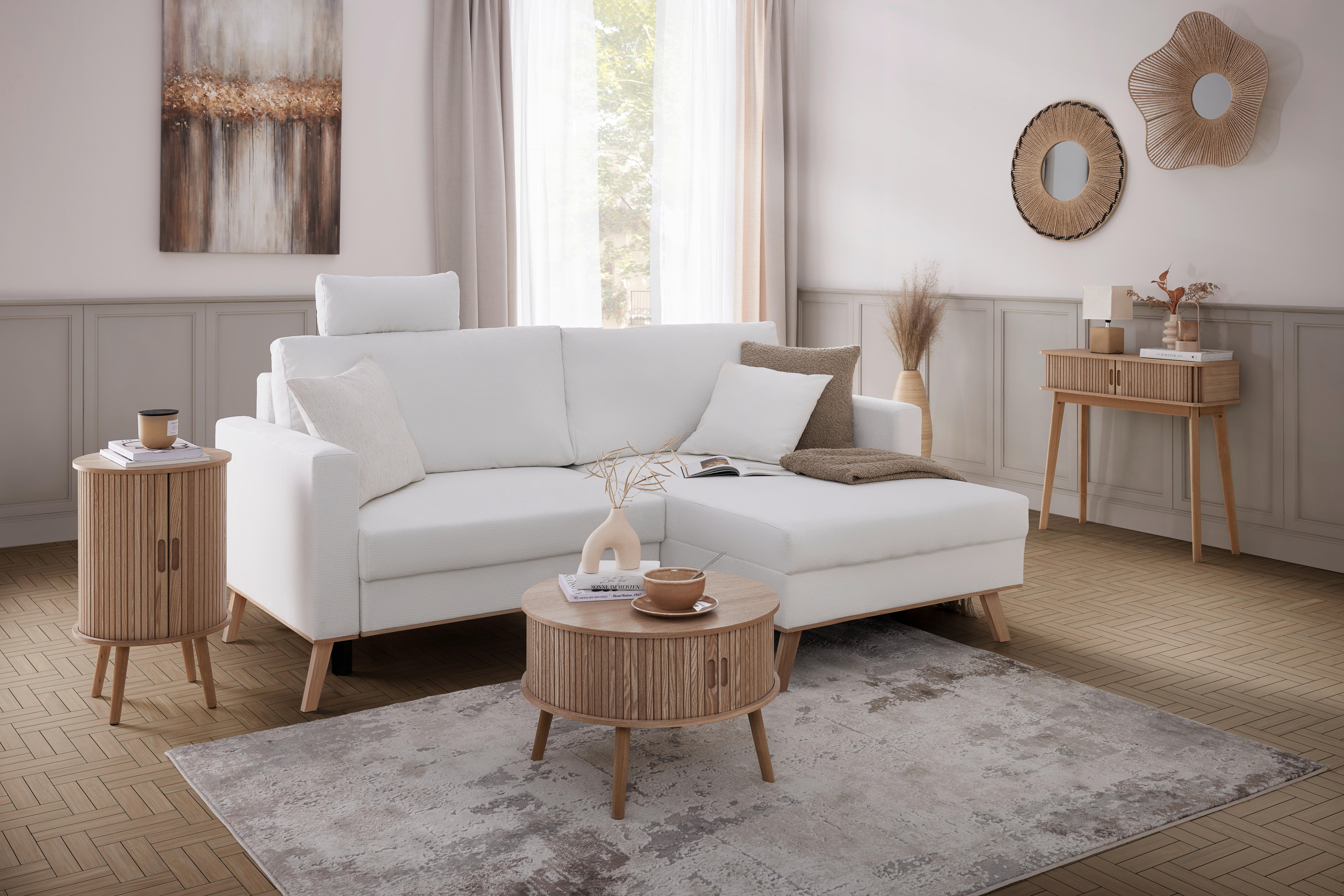 Wohnlandschaft Rio Weiß - Eichefarben/Weiß, MODERN, Holz/Textil (222/94/152cm) - Mömax