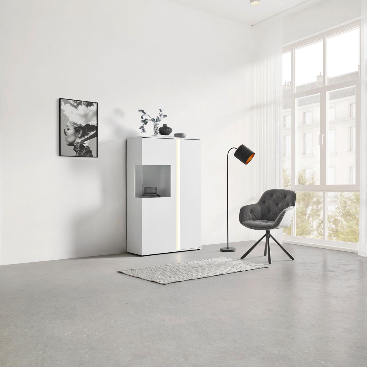 Highboard Delio Weiß - Silberfarben/Schwarz, MODERN, Glas/Holzwerkstoff (90/145/38cm) - Mömax