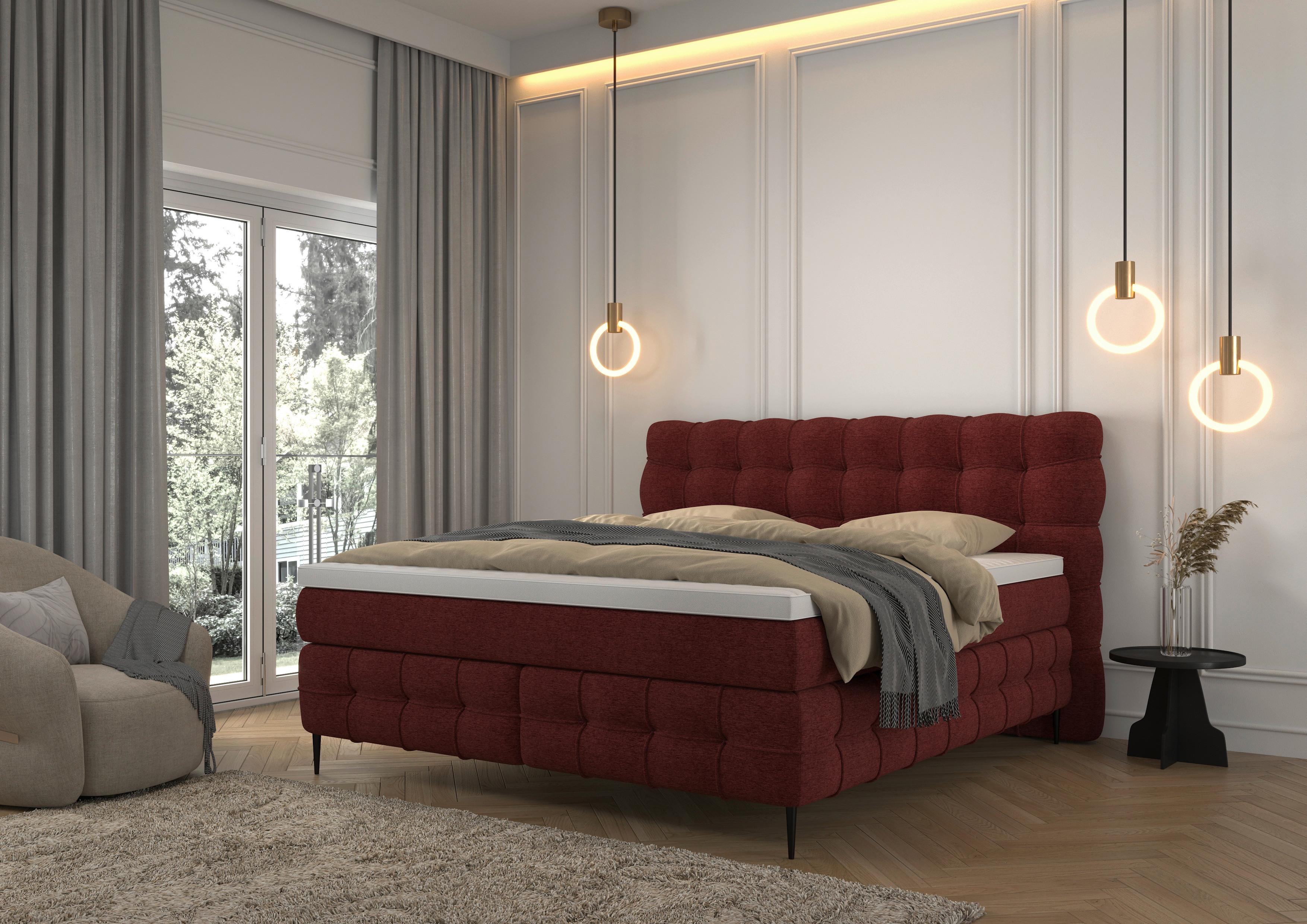 PAT BOXSPRING SCARLETT - roșu închis, Konventionell, lemn/textil (180/200cm)
