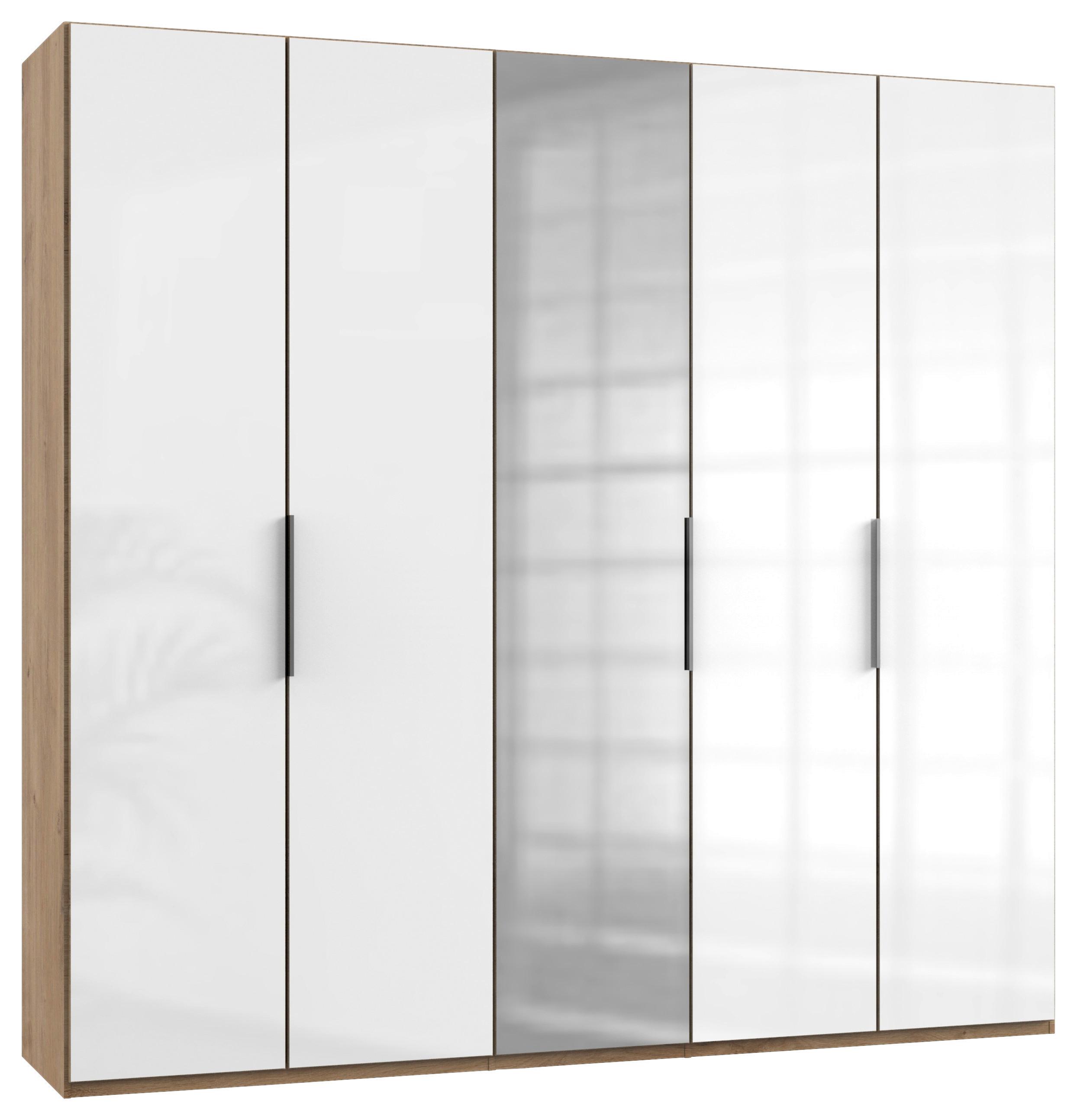 Drehtürenschrank Level 36D ca. 250 cm Weiß/Eiche Dekor - Chromfarben/Weiß Hochglanz, MODERN, Holzwerkstoff/Metall (250/236/58cm) - MID.YOU