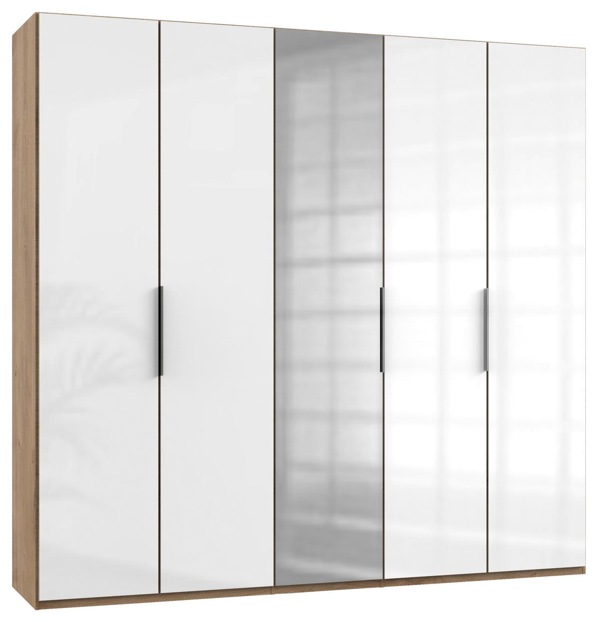 Drehtürenschrank Level 36D ca. 250 cm Weiß/Eiche Dekor - Chromfarben/Weiß Hochglanz, MODERN, Holzwerkstoff/Metall (250/236/58cm) - MID.YOU