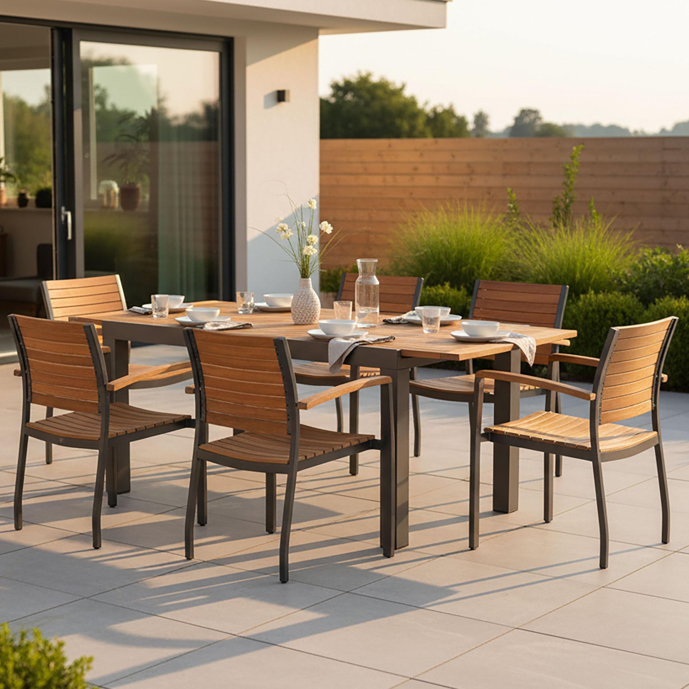 Gartengarnitur Santorin in Akaziefarben massiv - Graphitfarben/Naturfarben, MODERN, Holz/Metall - Gardenson