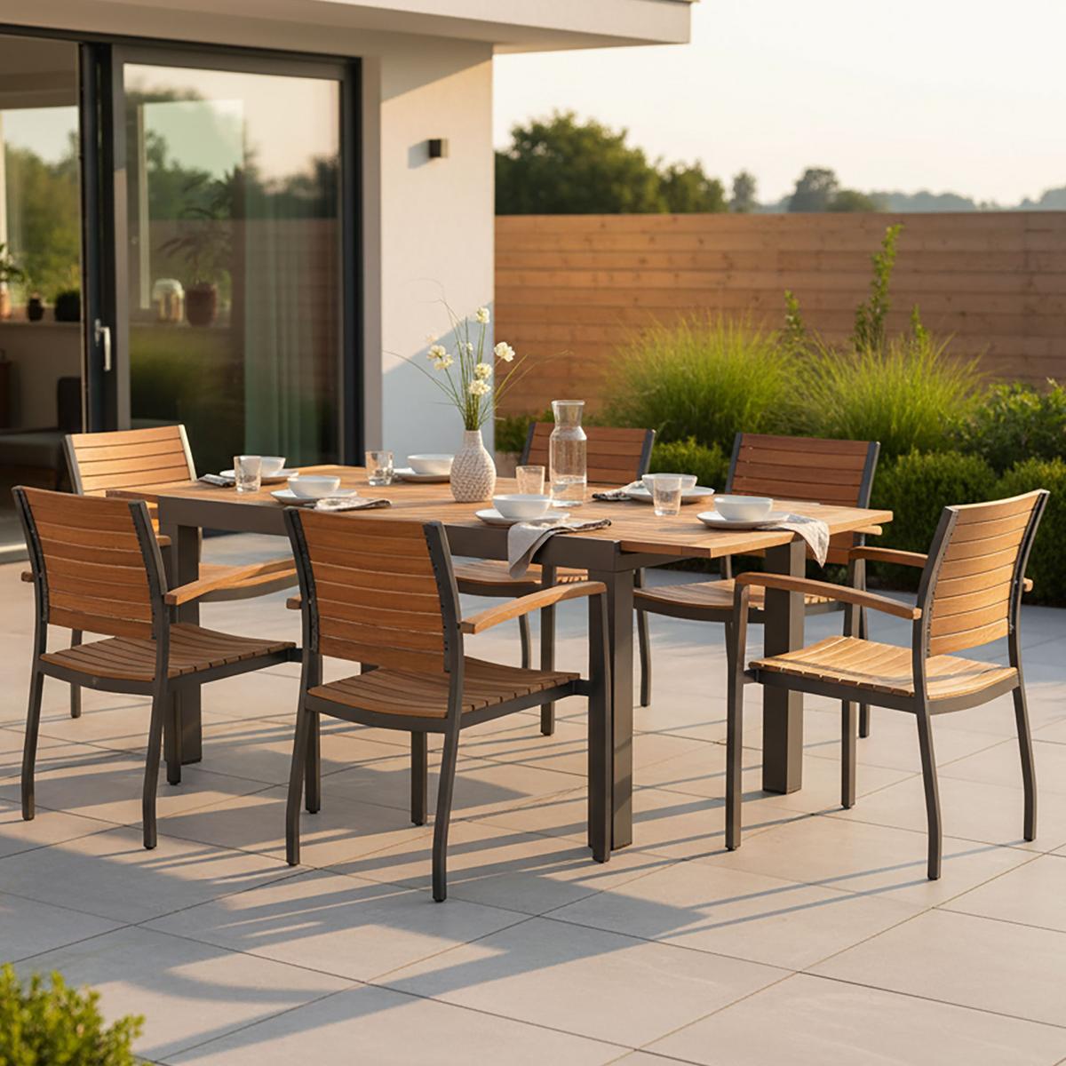 Gartengarnitur Santorin in Akaziefarben massiv - Graphitfarben/Naturfarben, MODERN, Holz/Metall - Gardenson