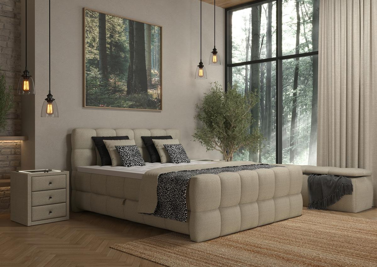 Boxspring Krevet Brisbane - crna/ecru, Trend, drvni materijal/drvo (120/200cm) - Premium Living