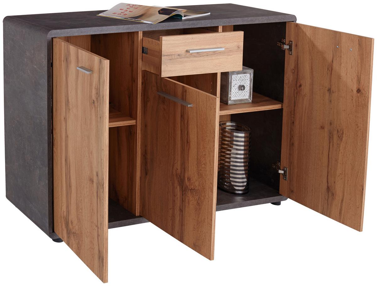 Komoda Fontana New - temno siva/barve hrasta, Moderno, umetna masa/leseni material (132/87/40cm) - Mömax