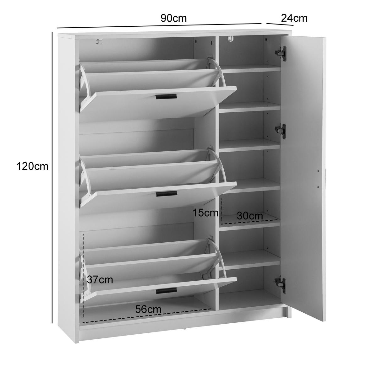 SCHUHSCHRANK WL6.868 - Weiss/Schwarz, Design, Holzwerkstoff/Metall (90/120/24cm) - MID.YOU