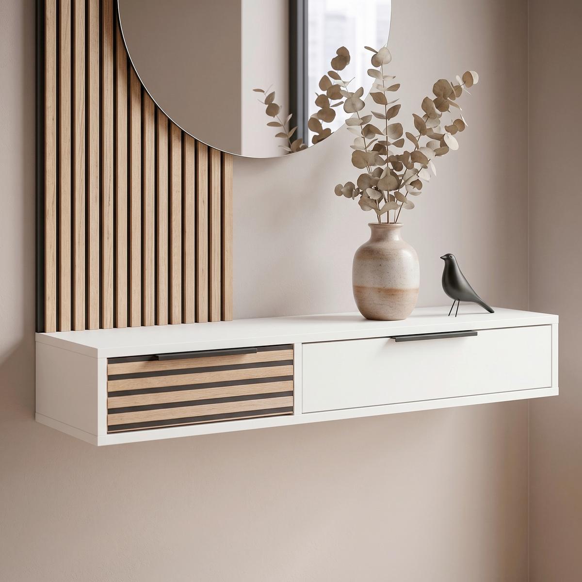 Komoda Loft, Bela, Barva Hrasta - črna/barve hrasta, Design, kovina/leseni material (103,7/16,4/32,1cm) - MID.YOU