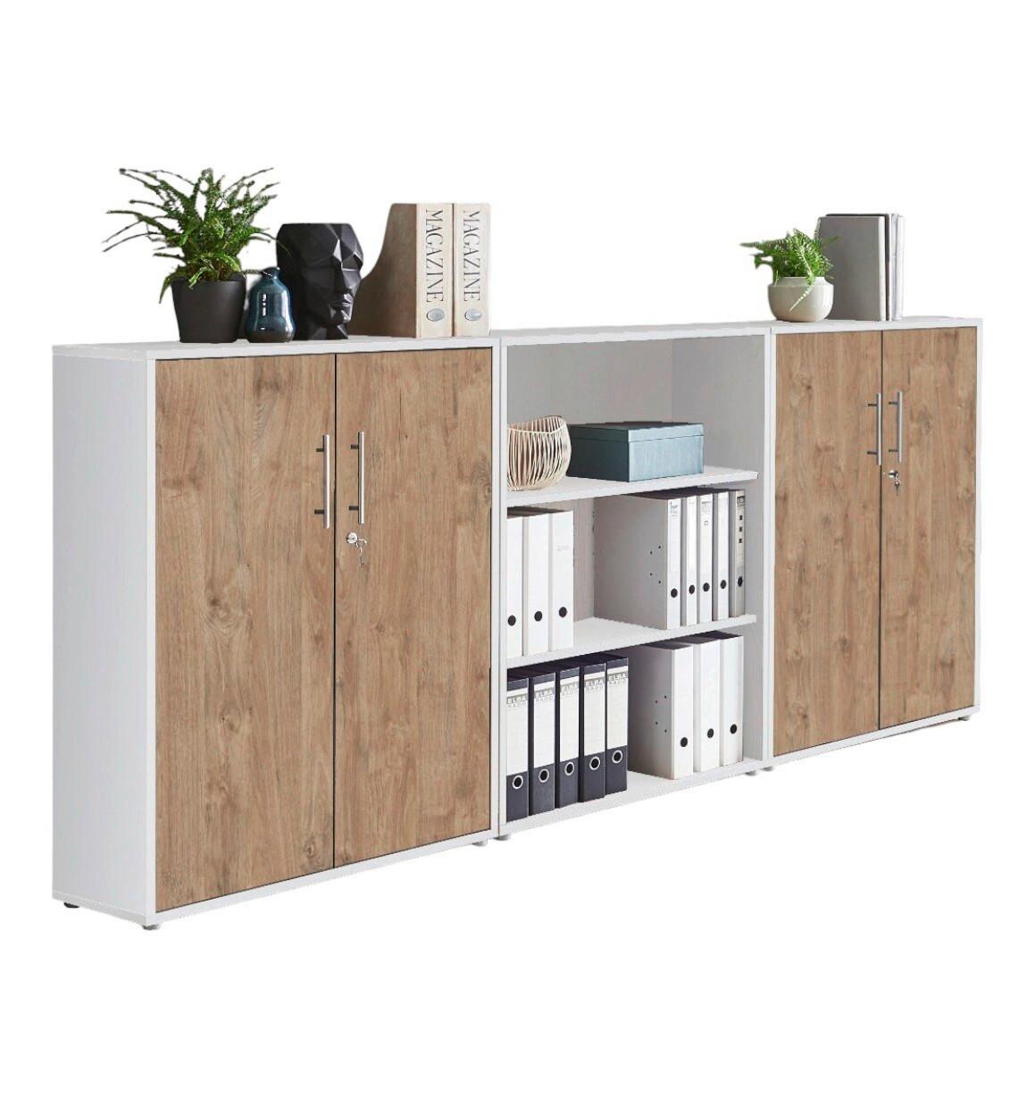 Aktenschrank Office Edition Sw Set 9 Weiß/Eichefarben - Eichefarben/Weiß, MODERN, Holzwerkstoff (253,2/113,6/33cm) - MID.YOU