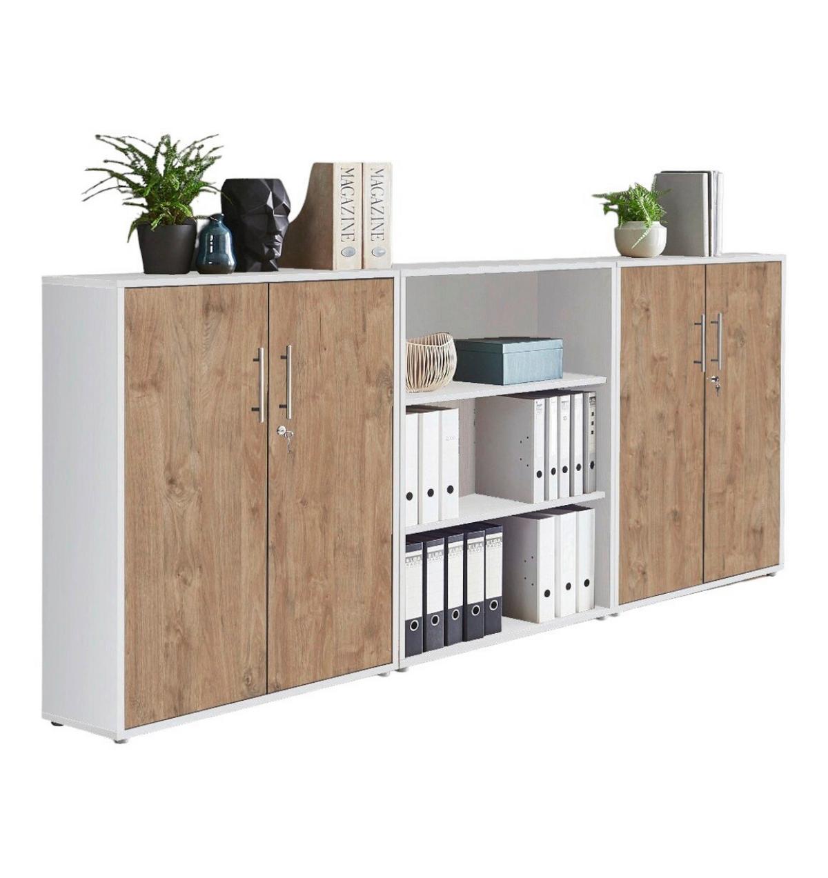 Aktenschrank Office Edition Sw Set 9 Weiß/Eichefarben - Eichefarben/Weiß, MODERN, Holzwerkstoff (253,2/113,6/33cm) - MID.YOU
