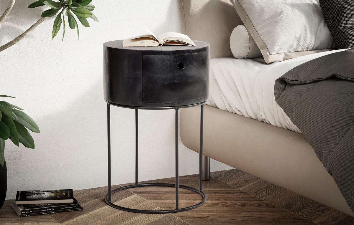 NACHTTISCH WL6.848 - Schwarz, Design, Holz/Metall (40/40/60cm) - Livetastic