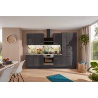 Küchenblock IP4050 in Grafit Hochglanz - Edelstahlfarben/Eichefarben, MODERN, Holzwerkstoff/Metall (310cm) - Impuls