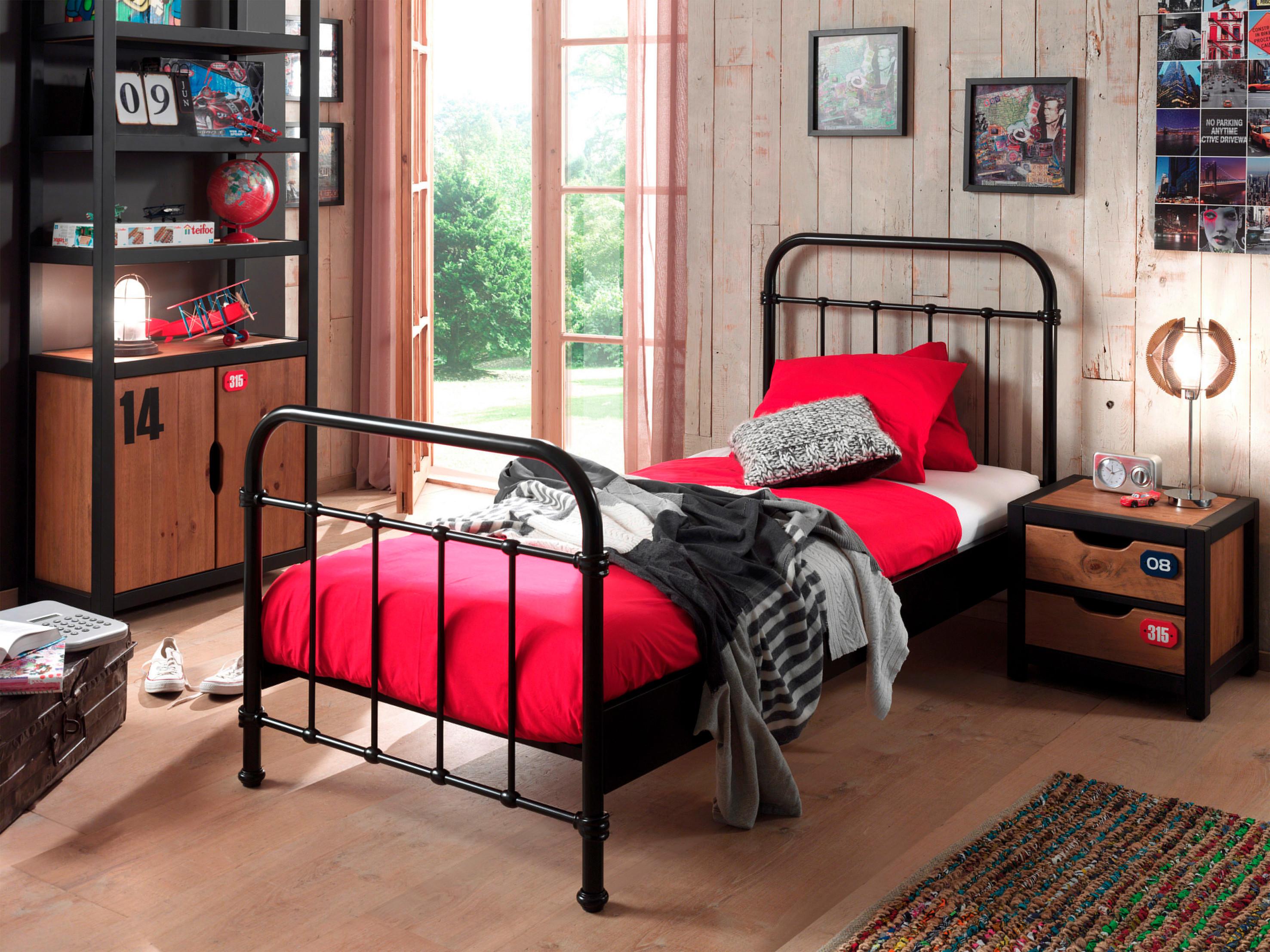 Kinder-/Juniorbett New York ca. 90x200 cm Schwarz - Schwarz, ROMANTIK / LANDHAUS, Metall (90/200cm) - Vipack