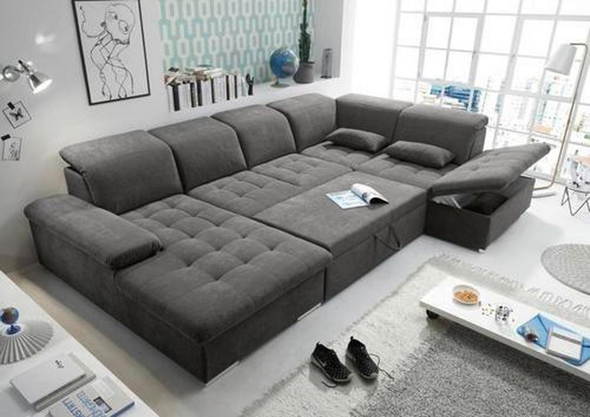 Wohnlandschaft Wayne U inkl. Kissen Dunkelgrau - Dunkelgrau/Silberfarben, KONVENTIONELL, Kunststoff/Textil (188/340/240cm) - MID.YOU