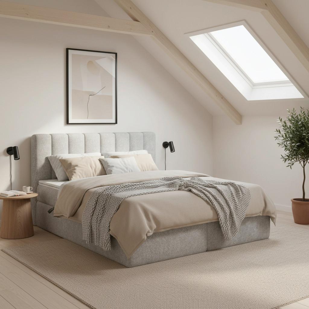 Pat box MALA - gri deschis/gri, Modern, lemn/textil (180/200cm) - Bessagi Home