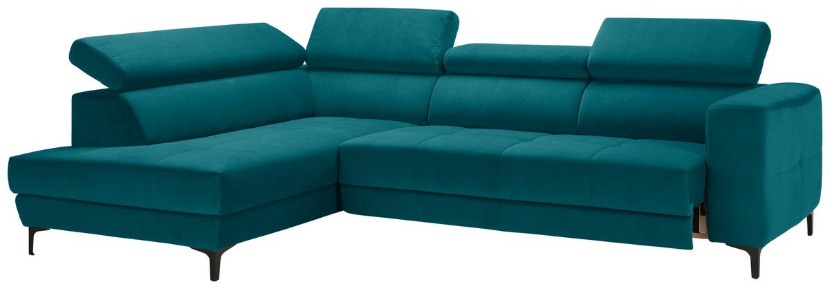 Ecksofa Emma links Petrol - Petrol/Schwarz, MODERN, Textil (210/47/301cm) - Premium Living
