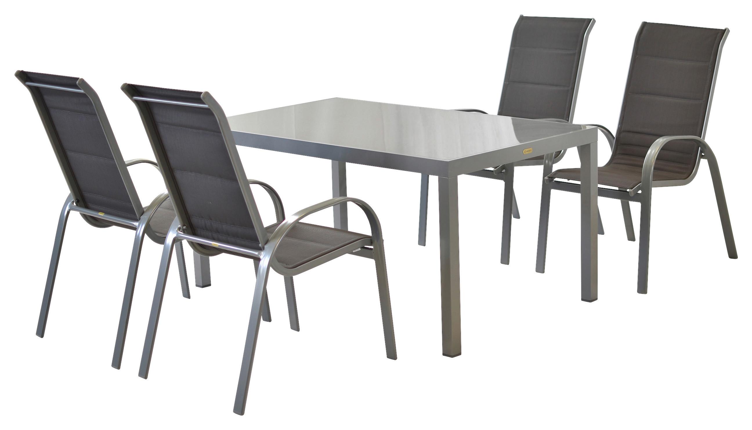 Vrtni Set Amalfi, 5-Delni, Aluminij, Steklo - srebrne barve/antracit, Moderno, kovina/tekstil - Gardenson
