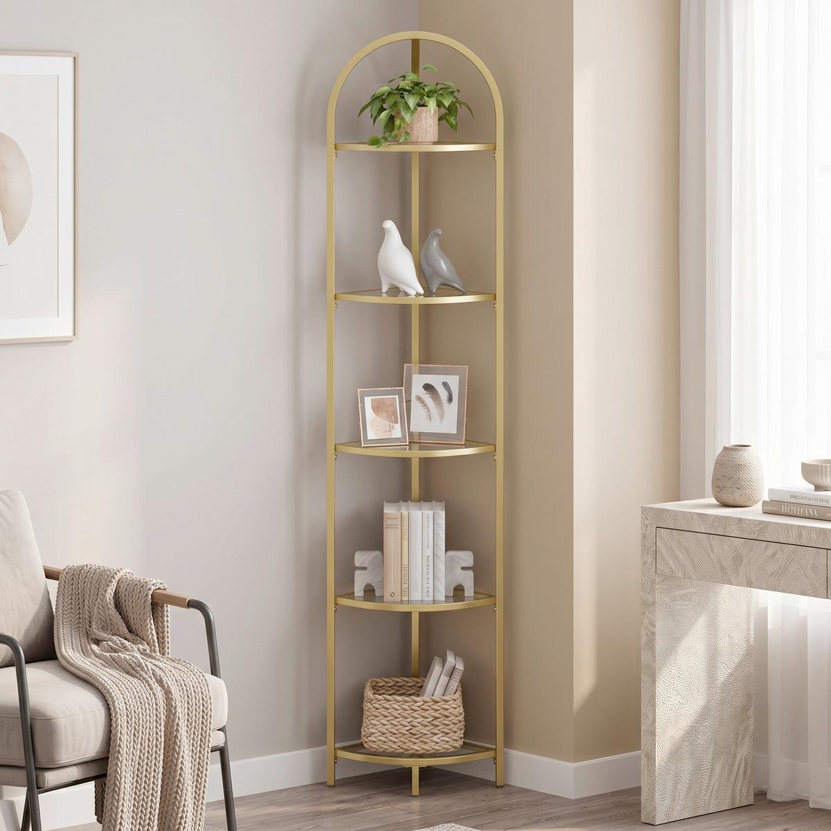 Eckregal Goldfarben ca. 28x158x28 cm - Goldfarben, Trend, Glas/Metall (28/158/28cm) - MID.YOU