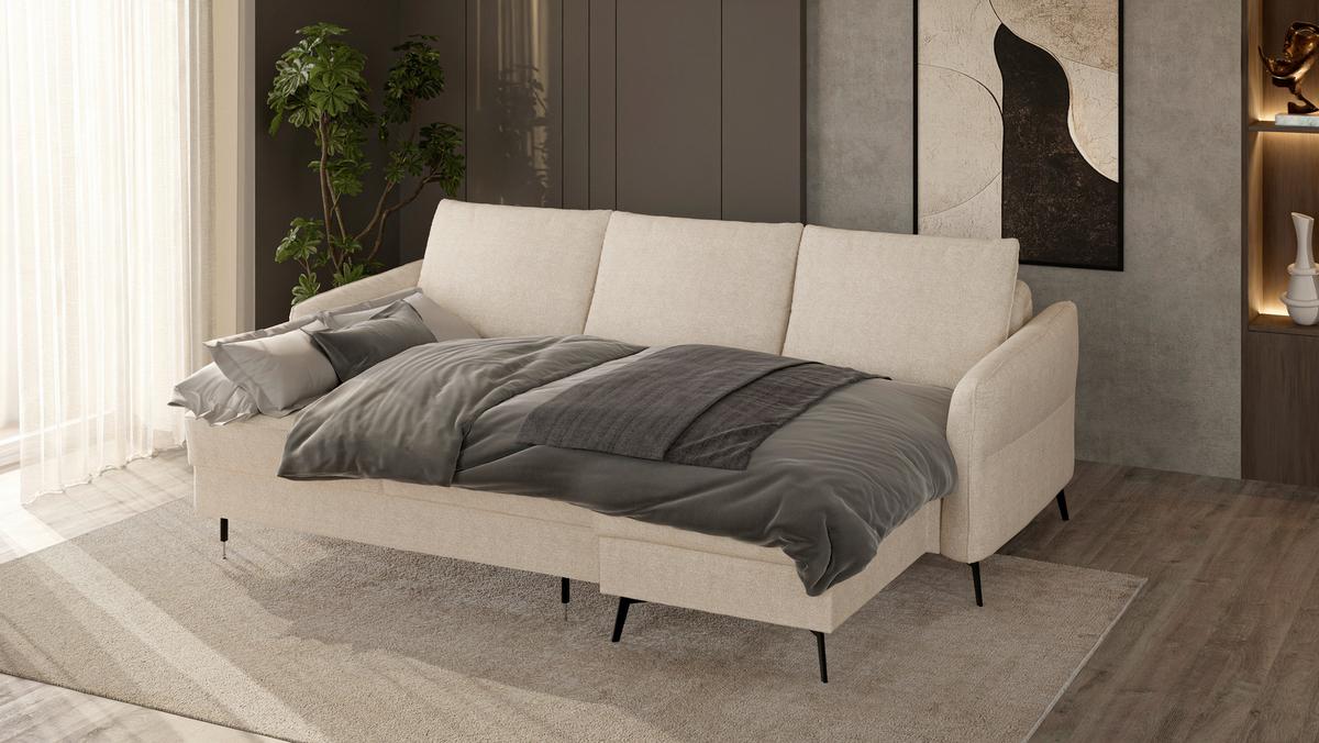 Sarokkanapé Ágyfunkcióval Viva - bézs, Konventionell, faalapú anyag/textil (247/88-109/167cm) - Premium Living