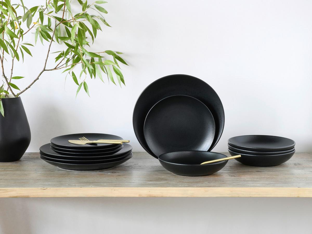 Jedilni Servis Magic Black Coupe, 12-Delni - črna, Basics, keramika - Creatable