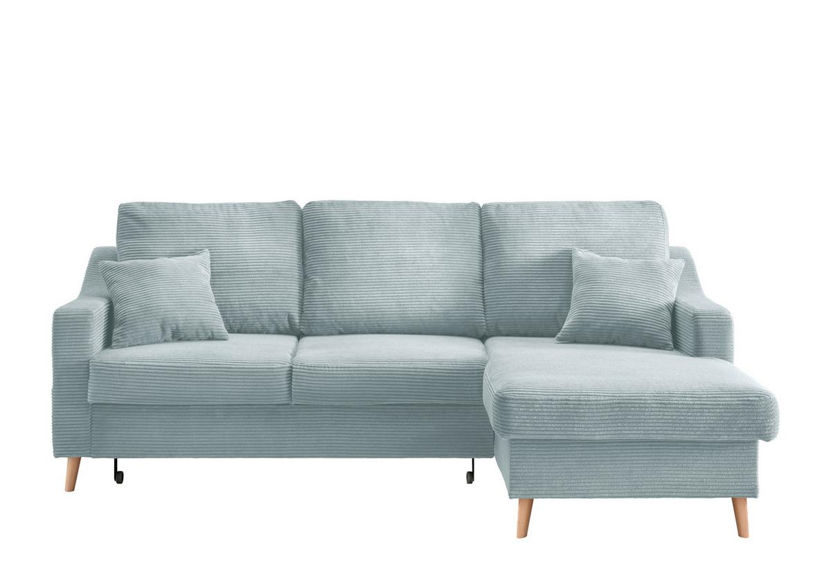 Ecksofa VALENTINA Cord ca. 228x150 cm Hellgrau - Naturfarben/Hellblau, Design, Holz/Textil (228/150cm) - P & B