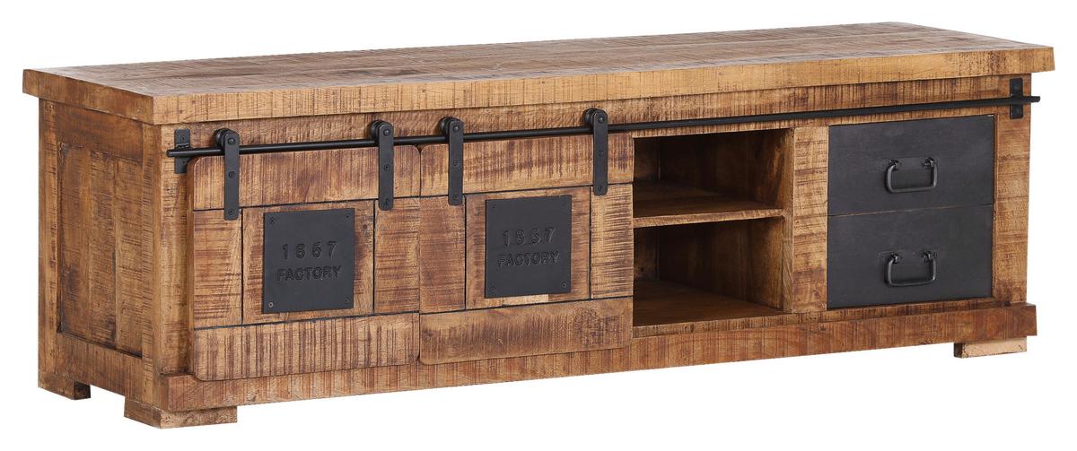 KOMODA NISKA BARNEY - kolor naturalny/czarny, Konventionell, metal/drewno (160/50/45cm) - Landscape