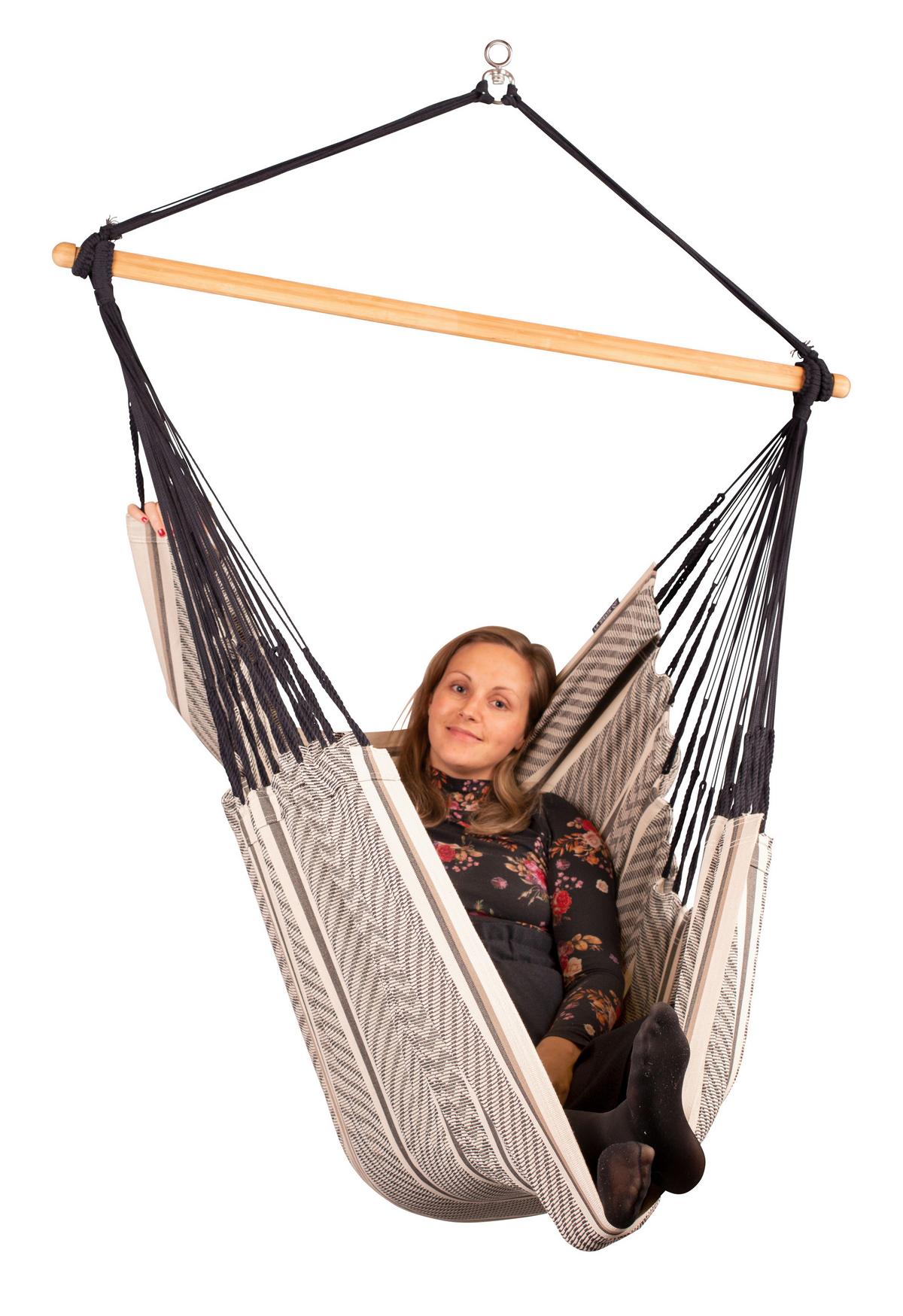 Hängesessel Comfort Hammock Chair Grau/Weiß - Weiß/Grau, KONVENTIONELL, Holz/Textil (110/160/180cm) - La Siesta
