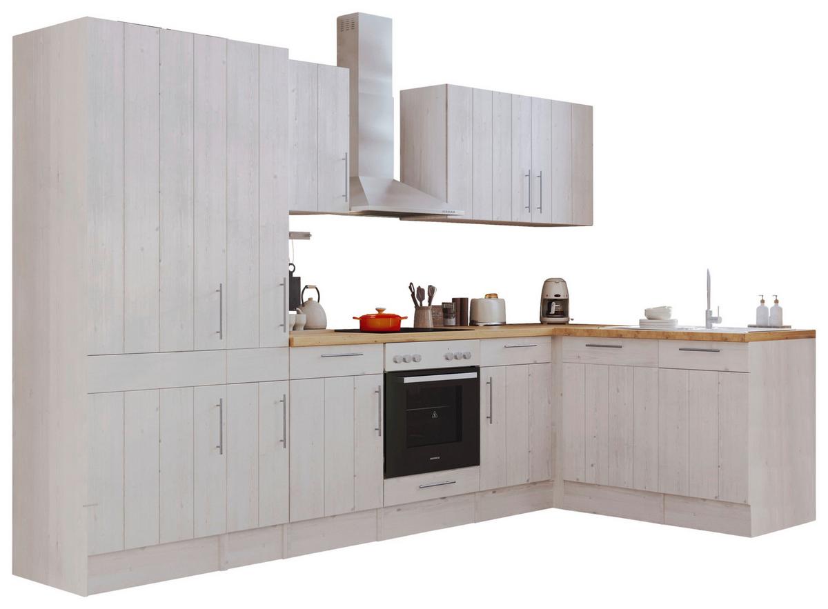 Eckküche Premium Lärche Weiß ca. 310x172 cm - Eichefarben/Weiß, ROMANTIK / LANDHAUS, Holzwerkstoff/Metall (310/172cm) - Respekta
