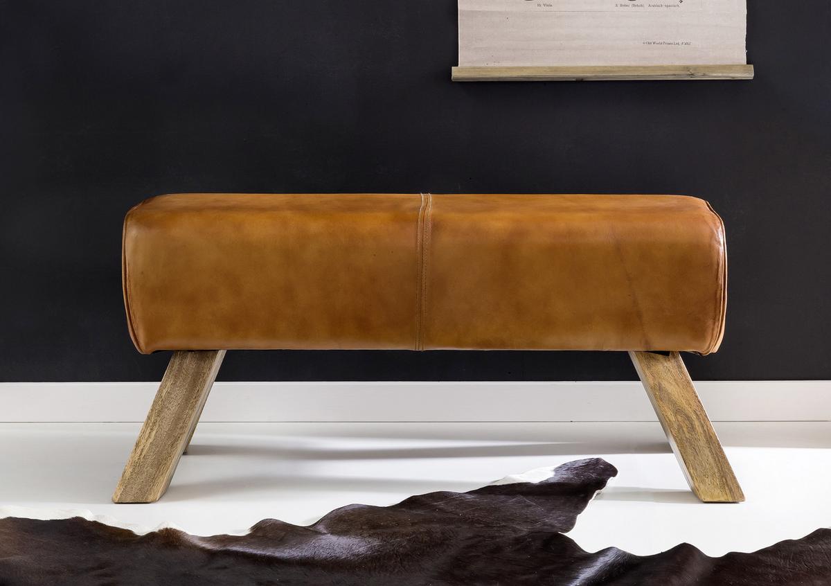 Hocker "WL5.105", braun - Braun, Natur, Leder/Holz (90/43/30cm) - MID.YOU