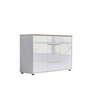 Kommode Mailand Typ 11 Weiß/Eiche - Weiß Hochglanz/Schwarz, MODERN, Holzwerkstoff/Kunststoff (105,5/73/33cm) - MID.YOU