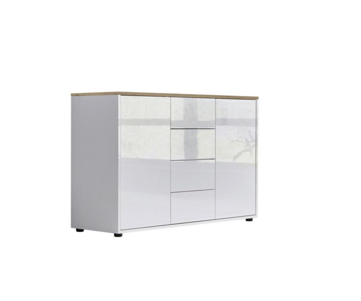 Kommode Mailand Typ 11 Weiß/Eiche - Weiß Hochglanz/Schwarz, MODERN, Holzwerkstoff/Kunststoff (105,5/73/33cm) - MID.YOU